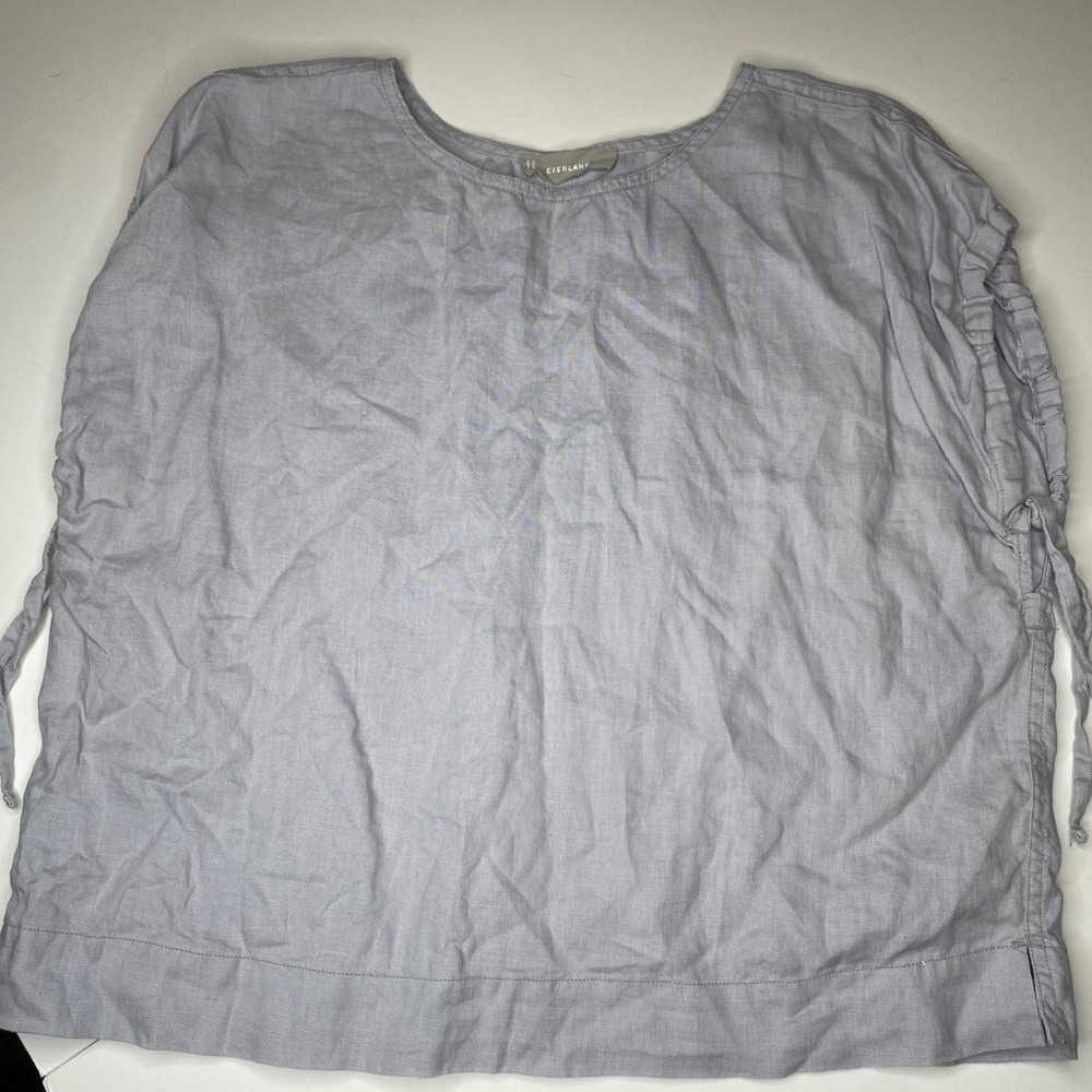Everlane Linen Blouse Shirt Tunic Drawstring Sleeve Light Blue Womens size Small